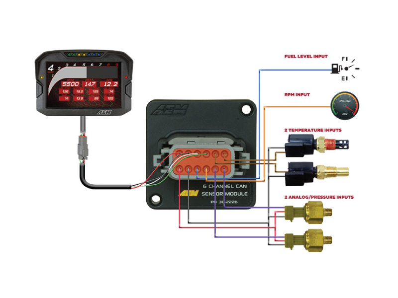 เซต AEM Digital Dash CD-5 พร้อมชุด 6 Channel CAN Module + เซนเซอร์ 4 ตัว