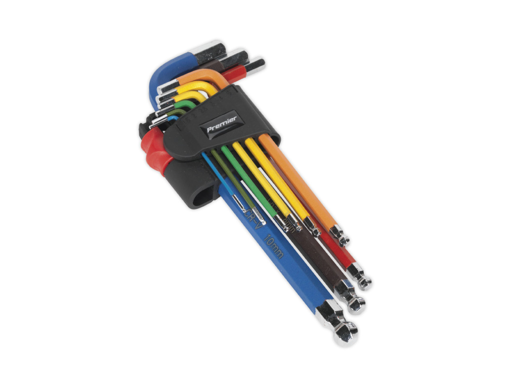 Ball-End Hex Key Set 9pc Colour-Coded Long Metric